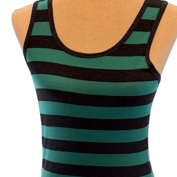 Women’s Rue-21 Cotton & Spandex Tank Top, Green & Black Striped - Picture 2 of 14